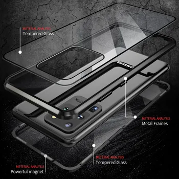 Magnetinio Adsorbcijos dvipusės Grūdintas Stiklas Case for Samsung Galaxy S20 Plius S20 Ultra A51 A71 Metalo Bamperio Dangtelis Telefonas Atvejų