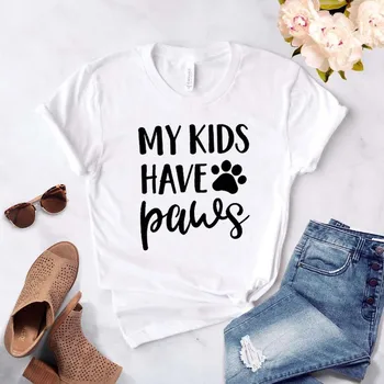 Marškinėliai Lady Mergina Viršuje Tee Hipster Mano Vaikai Turi Letenas Šuo, Katė Mama Spausdinti Moterų Marškinėlius 6 Spalvų Mielas