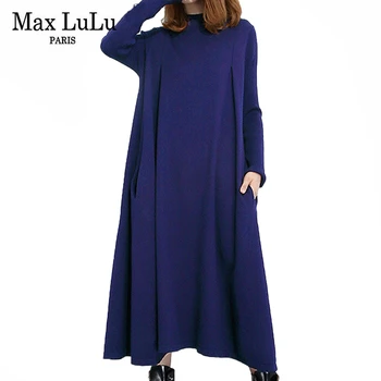 Max LuLu Korėjos Žiemos Mados Dizainerių Drabužiai Moteriški Ilgas Elegantiškas Prarasti Suknelės Ponios Atsitiktinis Seksualus Megzti Plus Size Vestidos