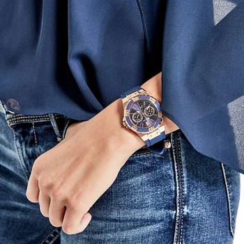 MISSFOX Moterų Laikrodžiai Prabangos Prekės 18K Gold Black Chronograph Atspėti Deimantų Žiūrėti Vandeniui Gumos Kvarco Ponios Riešo Žiūrėti