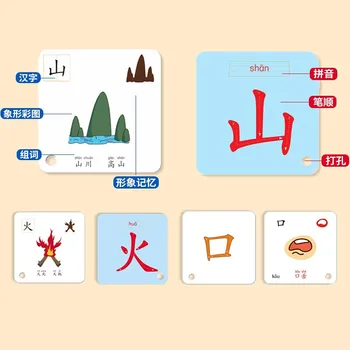Mokytis Kinų Simbolių Pinyin Korteles Su Nuotrauka Vaikams, Kurie Mokosi Skaityti Korteles Piktogramos Raštingumo Kortelę Su Garso Skaitymo Libros