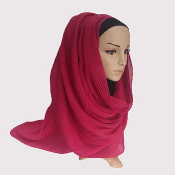 Moterų Galvos hijab wrap kietas visiškai padengti-iki skaros foulard femme lankelis vingiuoti plisuotos medvilnės musulmonų hijabs 10VNT/DAUG