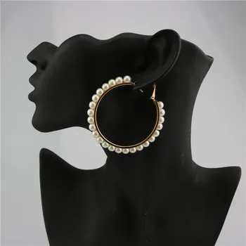 Moterų perlų, Aukso hoopas auskarai Stud Auskarai Moterims Brincos Pendientes Naują Atsitiktinis Didelis Aukso Ratas Pakabukas bižuterijos