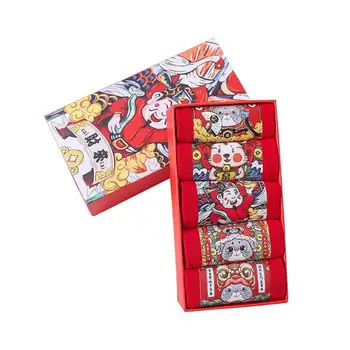 Moterų Raudonos kojinės Kinų stiliaus Animaciją pelės kojinių 5 poras / box