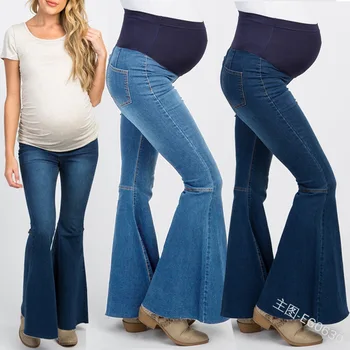 Motinystės plataus kojų kelnės Džinsinio audinio Kelnės 2019 nėščių moterų džinsus aukštos juosmens, pilvo džinsinio audinio kelnės