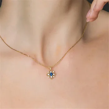 Mėlyna kristalų Safyras brangakmenių mažas pakabukas karoliai moterų 14k aukso spalvos choker grandinės juvelyrikos bijoux derliaus drožyba dovana
