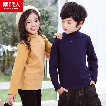 NANJIREN berniukas T-shirt rudenį medvilnės dvipusė šilta vaikas viršuje berniukas gril žiemos ilgos rankovės, aukšta apykaklė vaiko marškinėliai vaikams