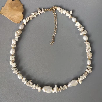 Natūralaus akmens trumpi karoliai kūrybinis dizainas neteisėtų žvyro gėlavandenių perlų mix juvelyriniai dirbiniai moterų mados šalis choker