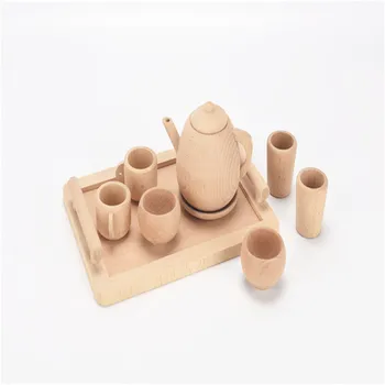 Nauja Vaikų Mediniai Žaislai Mergina Žaisti Namuose Interaktyvūs Žaislai iš Medžio masyvo Unpainted Modeliavimas Virtuvės Valgių Žaislai Arbatos Rinkinys