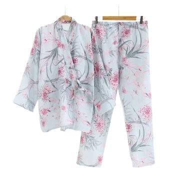 Nauja Vasaros atsitiktinis kimono chalatai moterims, paprastas trumpomis rankovėmis, medvilnės atsitiktinis Japonijos Šviežių pižama rinkiniai, Chalatai moterims
