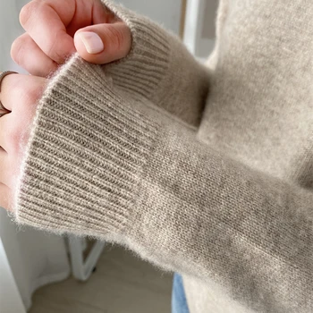 Naujas 8 spalvų prarasti apvalios kaklo moterų grynos vilnos megztinis ilgomis rankovėmis megzti megztinis rudenį ir žiemą kašmyro megztinis