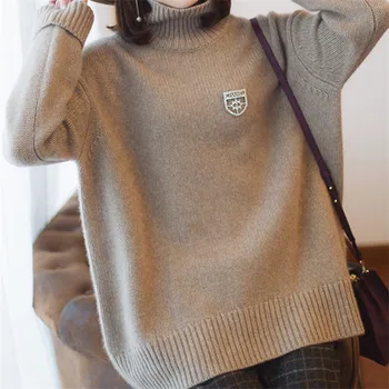 Naujas atvykimo grynas kašmyro storas mezgimas moterų mados golfo laisvas megztinis megztinis vientisų spalvų-M-XL