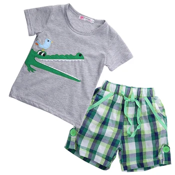 Naujausias Baby Vaikų Berniukų Cattton Krokodilas trumpomis rankovėmis T-shirt +Pledas Kelnes Vasaros Komplektus 1-7Y