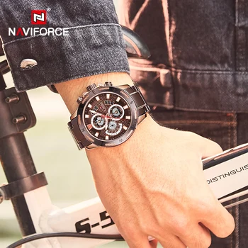 NAVIFORCE Prabangių Verslo vyriški Laikrodžiai Karinės Sporto Stop Chronograph Žiūrėti Kvarcinis Laikrodis Vyrams, Atsitiktinis Vandeniui Laikrodis