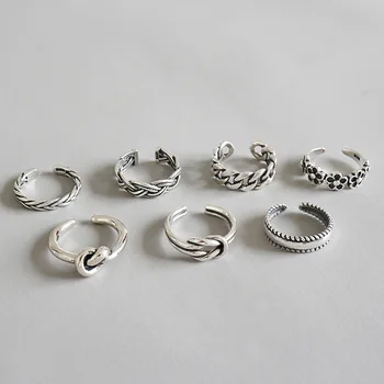 Nekilnojamojo 925 sterlingas sidabro grandinės bendrą žiedai moterims tne žiedas anelli donna, derliaus gėlių mazgas žiedas bijoux moterų papuošalai
