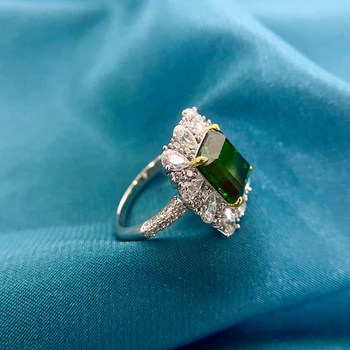 OEVAS 925 Sterlingas Sidabro Derliaus 9*11MM Smaragdas yra didelių Anglies, Deimantų Vestuvinis Žiedas Moterims Putojantis Šalis Fine Jewelry