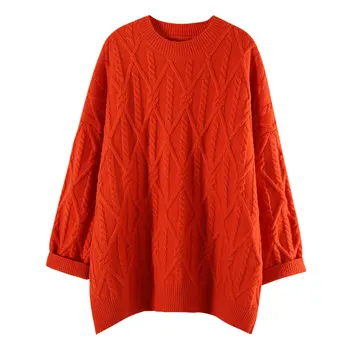 Oranžinės spalvos pledas moterims megztiniai ir puloveriai o-kaklo blyksnius rankovėmis prarasti tirštėti šiltas lady elegantiškas išsitraukia outwear kailis viršūnės