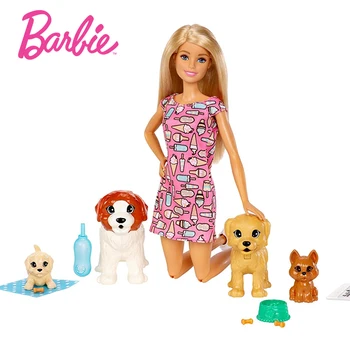Originalias Barbie Naujagimių Šuniukų Lėlės ir Gyvūnai Žaislų Rinkinys, Originali Šuo Kūdikių Priežiūros Mergaičių Lėlės Priedai Ducational Žaislai Vaikams Dovanų