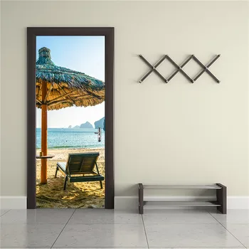 Pajūrio Kraštovaizdžiu 3D PVC lipnios Durų Lipdukas Jūros Paplūdimio Freskos Plakatas Namų Puošybai Decal Veranda gamtinio Kraštovaizdžio Tapetai