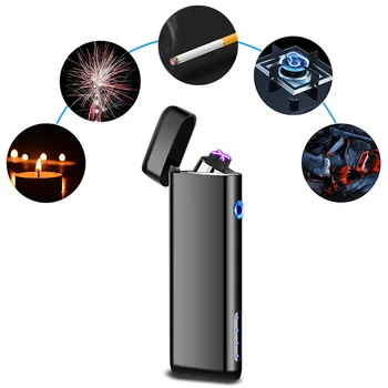 Plonų Cigarečių Degiklio Elektros USB Dvigubo Kampo Lengvesni Metalo Vėjo Elektroninių Įkrovimo Plazmos Žiebtuvėliai Dalykėlių Vyrams
