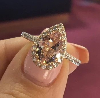 Prabanga Moterų Big Pink Akmens Žiedas Mados Rose Gold Jewelry Kristalų Cirkonis Vandens Lašas Žiedas Senovinių Vestuvinių Žiedų Moterims