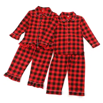 Prabangus pledas pijama Šiltas mygtuką pižamos vaikų berniukų drabužiai sleepwear medvilnės Kalėdų Vaikų pižama