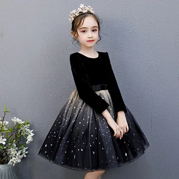 Rudens/žiemos 2019 mergaitė princesė dress akių ilgomis rankovėmis apvalios apykaklės kelio ilgis gėlių suknelė vaikams