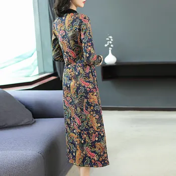 Rudens, Žiemos, Derliaus Gėlių Medvilnės Ilgai Sleve Suknelės 2021 Korėja 3XL Plius Dydis Moterų Maxi Suknelė Elegantiškas Bodycon Šalies Vestidos