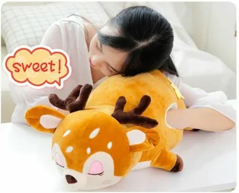 Rudos spalvos minkštas elnias patogus šiltas pliušinis iškamša žaislas pagalvėlė mergina miega pagalvę iškamša
