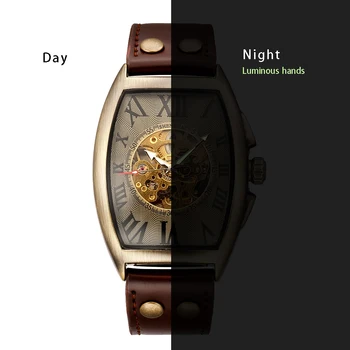 Shenhua Derliaus Automatinis laikrodis Vyrams, Mechaninė Rankiniai Laikrodžiai Mens Mados Skeletas Retro Bronza Žiūrėti Laikrodis montre homme