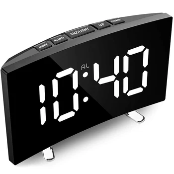 Skaitmeninis Laikrodis-Žadintuvas, 7 Colių Lenktas Pritemdomi LED Sn Skaitmeninis Laikrodis Vaikams, Miegamasis, Balta daug Žadintuvas, Snaudimo Funkcija