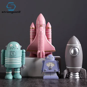 Strongwell Modernus Robotas Lėktuvo Skulptūra Astronautas Miniatiūriniai Modelis Vaikams, Žaislas, Dervos Amatų Figūrėlės Namų Puošybai Vestuvių Dovana