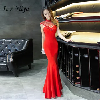 Tai Yiiya Undinė vakaro suknelė Seksualus Grindų ilgis oficialų Apynasrio Šalis, Chalatai Raudona balta berankovė Užtrauktukas atgal Prom dresses C072