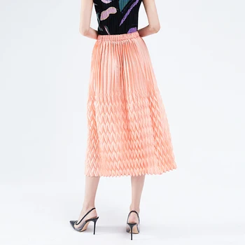 Tencel plisuotas sijonas moterų 2020 m. vasarą ilgai-line sijonas moterų Miyake plisuotos aukšto juosmens apmušalas rožinės spalvos tiulio estetinės sijonas