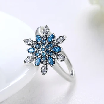 UFOORO 2017 Naujas antikvariniai vestuvinis žiedas prabanga snaigės Piršto Žiedai su Mėlynai cz Bijoux moterų ir ponios anel dovana