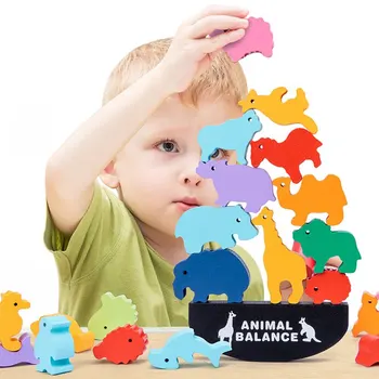 Vaikai Montessori Medinių Gyvūnų Balansas Blokai Stalo Žaidimai Žaislas Dinozauras Švietimo Krovimas Aukšto Pastato Medienos Žaislas Berniukas