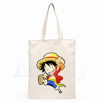 Vienas Gabalas Luffy Japonų Anime Moterų, Moterų, Sulankstomas Drobės Drobės Nešti Ekologinio Pirkinių Krepšys Canvas Tote Laisvalaikio Rankinės Kasdien Naudoti