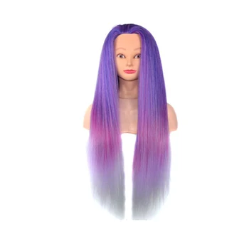 Violetinės Spalvos Ilgų Plaukų Manekeno Galvos už Profesionalų Plaukų Modeliavimo Profesinės Kirpyklos Lėlės Galvą