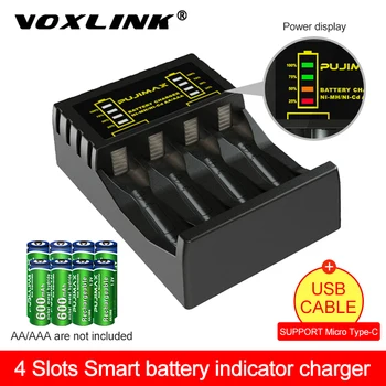 VOXLINK 4 lizdą, Baterijos Kroviklis, skirtas AAA/AA Įkraunamos Baterijos Trumpo Jungimo Apsauga su LED Indikatorius Ni-MH/Ni-Cd, įkroviklis