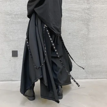 Vyrai Juostelės Tamsiai Juoda Plati Koja Pants Vyriškos Moterys Japonija Streetwear Punk, Gothic Haremo Kelnės Kimono Kelnės Sijonas