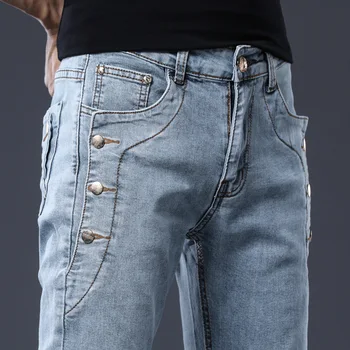 Vyriški liesas Džinsai tiesūs džinsai kelnės už mens Aukšto Juosmens slim fit jean pantalones pilkos spalvos drabužius