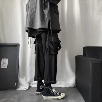 Vyrų Rinkiniai Spausdinti Multi-kišenės, Didelis Dydis 3XL korėjos Stiliaus Madinga Laisvalaikio Prašmatnus Mens Krovinių Nustatyti Paauglių Ins BF Hip-hop Streetwear