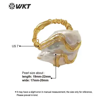 WT-R346 WKT Natūralių Perlų Žiedas Viela Suvynioti Perlų Žiedas Netaisyklingos Formos Perlas Žiedas Mados Moterų Perlų Žiedas Papuošalai