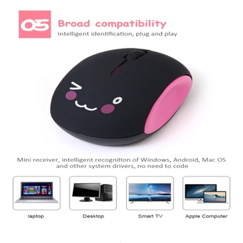 Įkraunamas Belaidis Silent Mouse Ergonomiškas Optinė USB Kompiuterio Mause Rausvos spalvos, Mielas Mielas ir Tylus PC Office Pelėms Mergaitė Vaikai