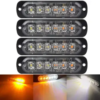 Įspėjamasis Avarinis Mirksi Strobe Šviesos Baras Geltonas ir baltas Paviršinio montavimo Gintaro/Balta 18W 6-LED 12V-24V led automobilių putojantis šviesos
