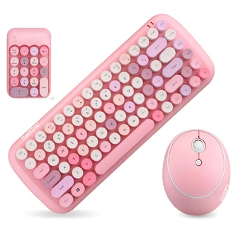 Želė Šukos Wireless Keyboard Mouse Combo Desketop Laptop Notebook 2.4 G Wireless Number Pad Rožinė Mergaitė Klaviatūra ir Pelė