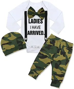 0-24M Kūdikių Berniukų Drabužiai Unikalų Laišką Kaklaraištis ilgomis rankovėmis Jumpsuit Kamufliažinės Kelnės su Skrybėlę