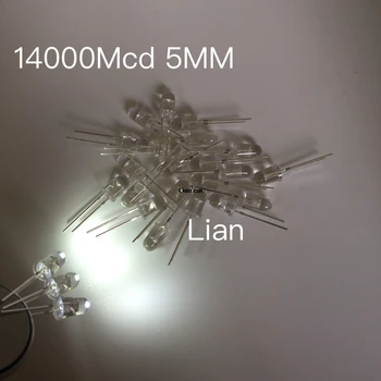 1000pcs 5mm Apvalios baltos Šviesos žibintas LED ultra bright lemputes diodų F5mm Nemokamas pristatymas F5 LED BALTI 14000mcd