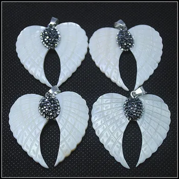 1PC white shell pakabučiai angelų sparnai auskarus ar karolius, motina perlų karoliukai viršuje bižuterijos išvados dydis 40x40mm
