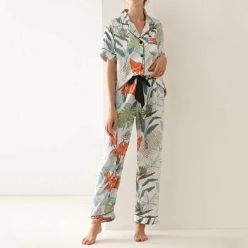 2 Vnt Dirbtiniais Šilko Moterų Pajama Komplektai Trumpomis Rankovėmis Viršūnes+Nėrinių Kelnes Lounge Nustatyti 2020 M. Vasaros Atsitiktinis Palaidų Moterų Homewear Kostiumas